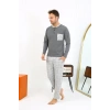 Moda Erkek Uzun Kol Penye Antrasit Pijama Takımı