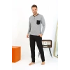 Moda Erkek Uzun Kol Penye Füme Pijama Takımı