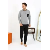 Moda Erkek Uzun Kol Penye Füme Pijama Takımı