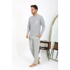 Moda Erkek Uzun Kol Penye Gri Pijama Takımı