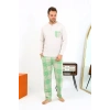 Moda Erkek Uzun Kol Penye Krem Pijama Takımı