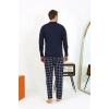 Moda Erkek Uzun Kol Penye Lacivert Pijama Takımı