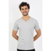 Moda Erkek V Yaka Gri Penye Atlet
