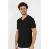 Moda Erkek V Yaka Siyah Penye Atlet