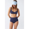 Moda Kadın Basic Lacivert Pedli Yüksek Bel Bikini Takımı