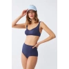 Moda Kadın Basic Lacivert Pedli Yüksek Bel Bikini Takımı