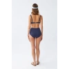 Moda Kadın Basic Lacivert Pedli Yüksek Bel Bikini Takımı