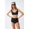 Moda Kadın Basic Siyah Pedli Yüksek Bel Bikini Takımı