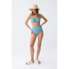 Moda Kadın Basic Turkuaz Pedli Yüksek Bel Bikini Takımı