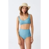 Moda Kadın Basic Turkuaz Pedli Yüksek Bel Bikini Takımı