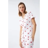 Moda Kadın Beyaz Kırmızı Kalpli Önden Düğmeli Pijama Takımı
