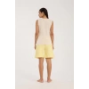 Moda Kadın Beyaz Kurdele Detaylı Sarı Çizgili Şortlu Pijama Takımı