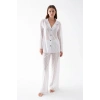Moda Kadın Beyaz Şeffaf Jakar Düğmeli Pijama Takımı