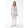 Moda Kadın Beyaz Şeffaf Jakar Düğmeli Pijama Takımı