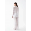 Moda Kadın Beyaz Şeffaf Jakar Düğmeli Pijama Takımı