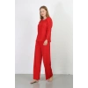 Moda Kadın Bürümcük Kumaş Pijama Takım Kırmızı