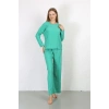 Moda Kadın Bürümcük Kumaş Pijama Takım Yeşil