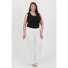Moda Kadın Büyük Beden Bürümcük Pantolon Beyaz