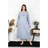 Moda Kadın Büyük Beden Uzun Kol İndigo Anne Gecelik