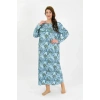 Moda Kadın Büyük Beden Uzun Kol Mavi Anne Gecelik