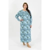 Moda Kadın Büyük Beden Uzun Kol Mavi Anne Gecelik