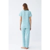 Moda Kadın Buz Mavisi Yıldız Desenli Önden Düğmeli Pijama Takımı