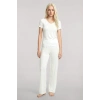Moda Kadın Ekru Yumuşak Dokulu Minimal V Yaka Üst Basic Şık Günlük Bluz