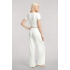 Moda Kadın Ekru Yumuşak Dokulu Minimal V Yaka Üst Basic Şık Günlük Bluz