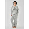Moda Kadın Gri Akrep Burcu Oversize 2 İplik Eşofman Ev Giyim Takımı