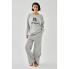 Moda Kadın Gri Akrep Burcu Oversize 2 İplik Eşofman Ev Giyim Takımı