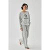 Moda Kadın Gri Akrep Burcu Oversize 2 İplik Eşofman Ev Giyim Takımı