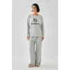 Moda Kadın Gri Akrep Burcu Oversize 2 İplik Eşofman Ev Giyim Takımı