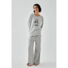 Moda Kadın Gri Aslan Burcu Oversize 2 İplik Eşofman Ev Giyim Takımı