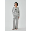 Moda Kadın Gri Balık Burcu Oversize 2 İplik Eşofman Ev Giyim Takımı