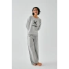 Moda Kadın Gri Balık Burcu Oversize 2 İplik Eşofman Ev Giyim Takımı