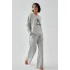 Moda Kadın Gri Balık Burcu Oversize 2 İplik Eşofman Ev Giyim Takımı