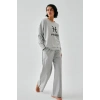 Moda Kadın Gri Balık Burcu Oversize 2 İplik Eşofman Ev Giyim Takımı