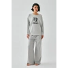 Moda Kadın Gri Başak Burcu Oversize 2 İplik Eşofman Ev Giyim Takımı