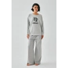 Moda Kadın Gri Başak Burcu Oversize 2 İplik Eşofman Ev Giyim Takımı