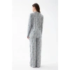 Moda Kadın Gri Desenli Düğmeli Pamuklu Pijama Takımı