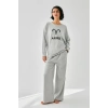 Moda Kadın Gri Koç Burcu Oversize 2 İplik Eşofman Ev Giyim Takımı