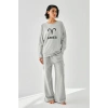 Moda Kadın Gri Koç Burcu Oversize 2 İplik Eşofman Ev Giyim Takımı