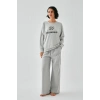 Moda Kadın Gri Kova Burcu Oversize 2 İplik Eşofman Ev Giyim Takımı