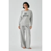 Moda Kadın Gri Kova Burcu Oversize 2 İplik Eşofman Ev Giyim Takımı