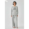 Moda Kadın Gri Manifest Oversize 2 İplik Eşofman Ev Giyim Takımı