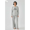 Moda Kadın Gri Manifest Oversize 2 İplik Eşofman Ev Giyim Takımı