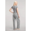 Moda Kadın Gri Melanj Yumuşak Dokulu Minimal V Yaka Üst Basic Günlük Şık Bluz