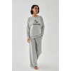 Moda Kadın Gri Oğlak Burcu Oversize 2 İplik Eşofman Ev Giyim Takımı