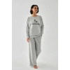 Moda Kadın Gri Oğlak Burcu Oversize 2 İplik Eşofman Ev Giyim Takımı