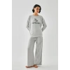 Moda Kadın Gri Oğlak Burcu Oversize 2 İplik Eşofman Ev Giyim Takımı